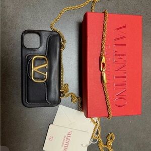 Valentino Garavani Black Phone 13 Case with Gold Accent